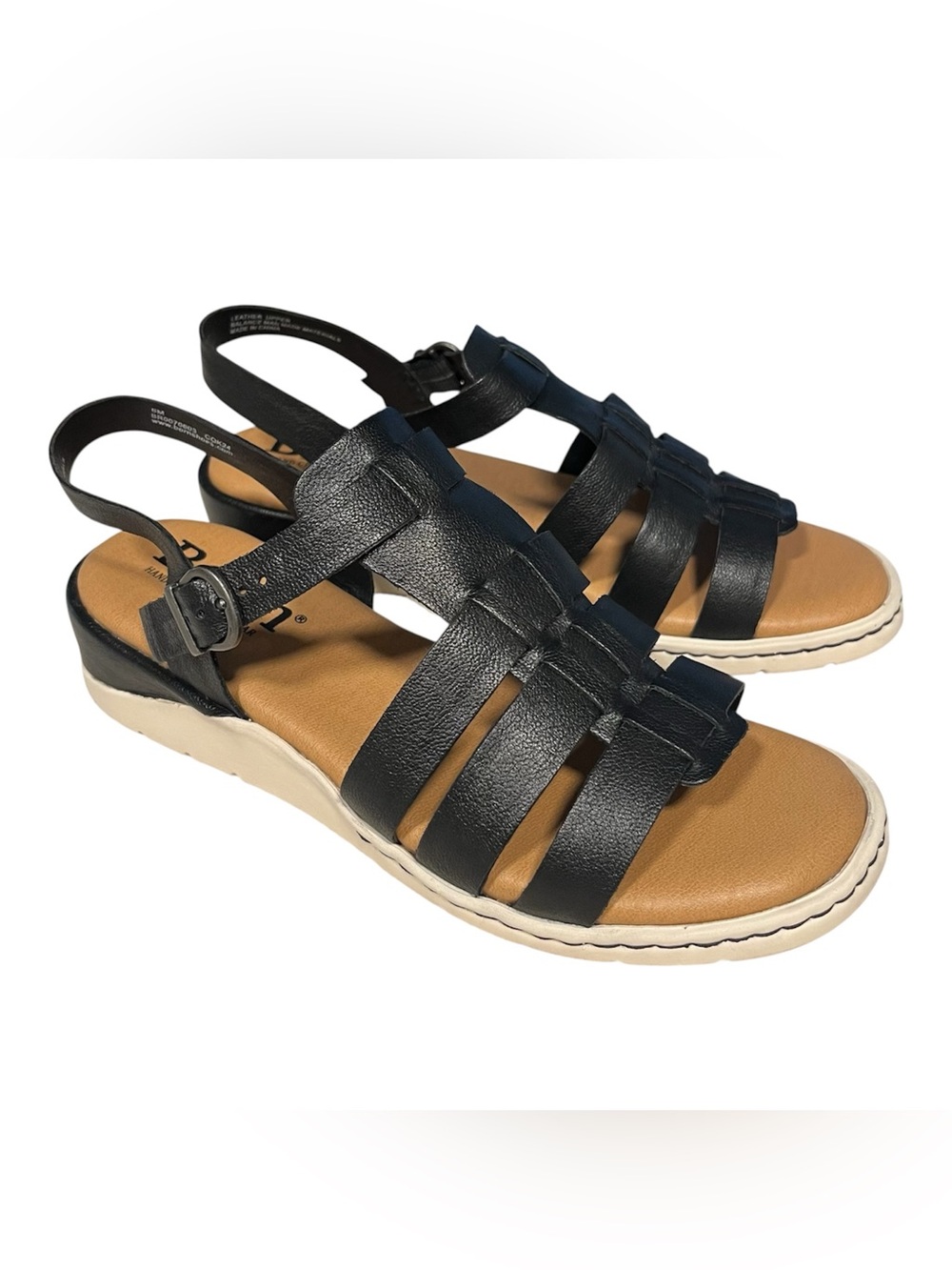 NEW Born Marni Black Leather Womens Size 6 Strappy Wedge Comfort Sandal Flat